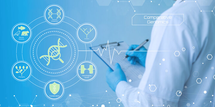 Scientist working with advanced comparative genomics technology and DNA analysis tools in modern laboratory setting