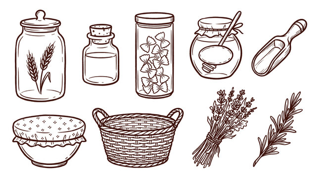 Pantry Jars Herbs Kitchen Storage Vector Set