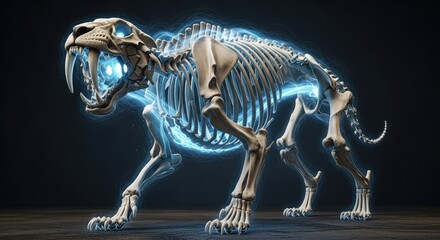 Fototapeta premium Glowing skeleton of a dinosaur beast.