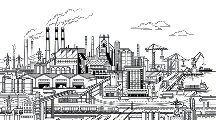 Fototapeta premium Industrial factory landscape with cargo port and transport logistics