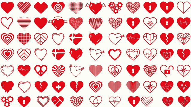 Collection of romantic red heart shapes and corazon vector icons for Valentine's Day and love themed designs