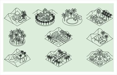 Naklejka premium Modern Home Interior and Furniture Layout Icons - 3D Isometric Design Set