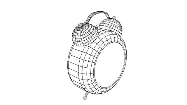 Analog clock wireframe model. Structure made of grid. 3D render