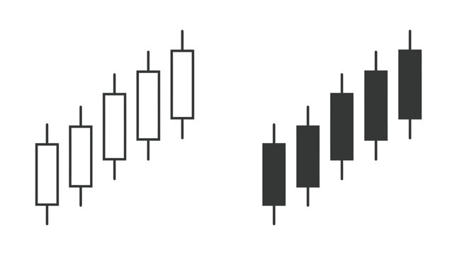 Simple illustration of two rows of candlestick charts showing upward and downward trends