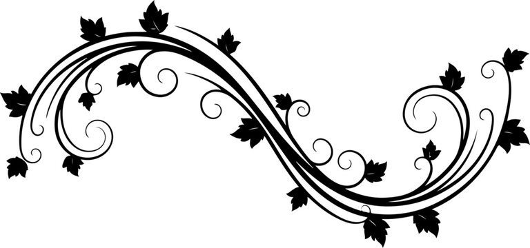 Black floral swirl border, elegant leafy vector design, decorative scroll element, ornate illustration