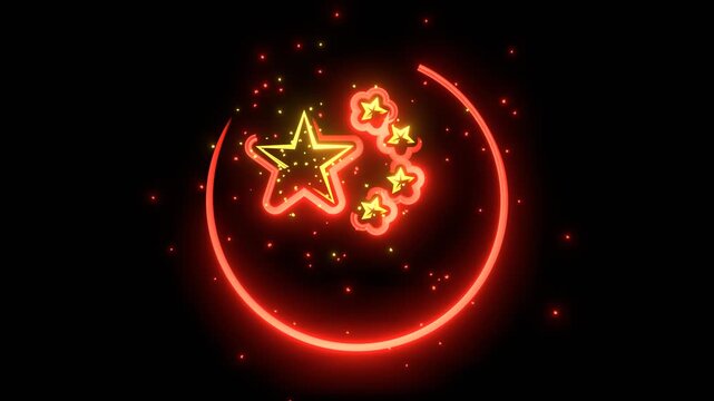 Celebration template for the China Independence day. National flag round icon glowing with energy and particles.