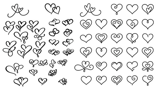 Collection of hand drawn heart shapes and corazon vector symbols for romantic wedding invitations and decorative greeting cards design elements