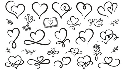 Fototapeta premium Set of calligraphic heart flourishes and corazon vector doodles for wedding and Valentine design