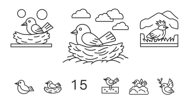 bird nest icons set