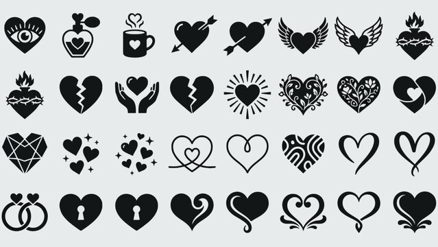 Collection of romantic and emotional corazon vector symbols including love, heartache, and decorative heart shapes