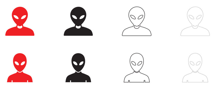 Alien icon vector, alien face or head symbol vector, silhouette and line art illustration