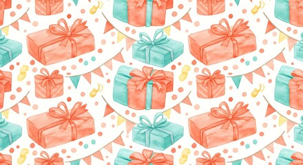Fototapeta premium Watercolor Gift Pattern: Pastel Joyful Celebration