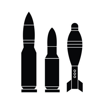 Military ammunition bullets mortar shell vector icon black silhouette weapon
