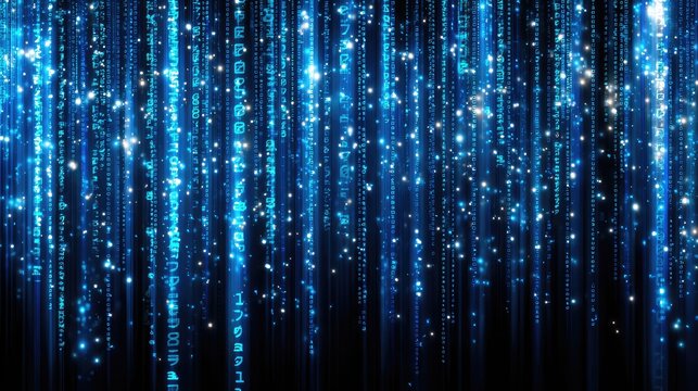 Enchanting Digital Stream of Binary Codes in Blue and Black Background Capturing the Essence of Technology and Innovation in Modern Digital Era