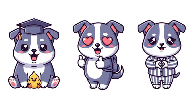 Cute Cartoon Puppies in Different Outfits and Poses.