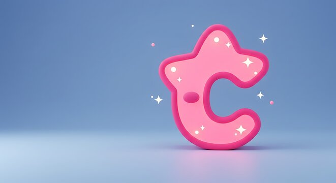 Glowing Pink Star Letter C: 3D Render