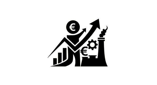 Industrial growth icon with euro currency symbol and rising graph
