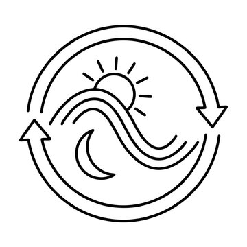 Symbol of natural cycle showing sun and moon within a circular arrow diagram. monoline icon of circular arrow showing up and down graph wave with sun and moon symbolizing boom and recession