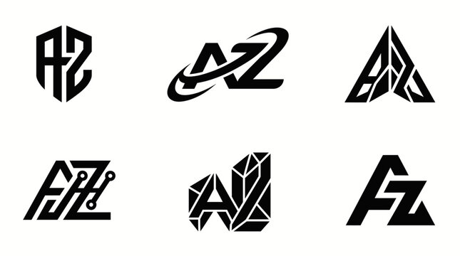 Collection of six unique black and white AZ letter logos.