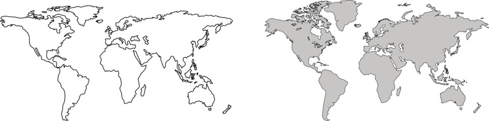 World map outline and filled global geography illustration © Tasker