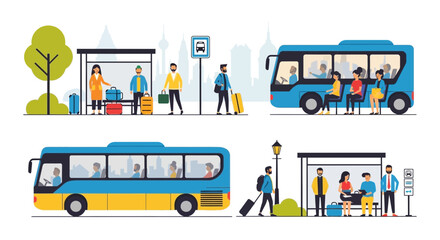 People Waiting at Bus Stop and Traveling by Public Transit © Azrha