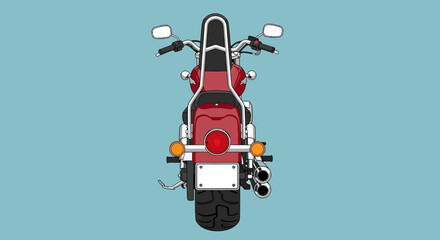 Fototapeta premium Red Cruiser Motorcycle Rear View Flat Illustration