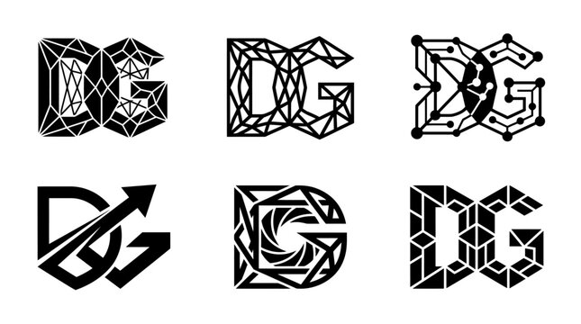 Collection of Six Unique DG Monogram Logos with Geometric and Abstract Designs.