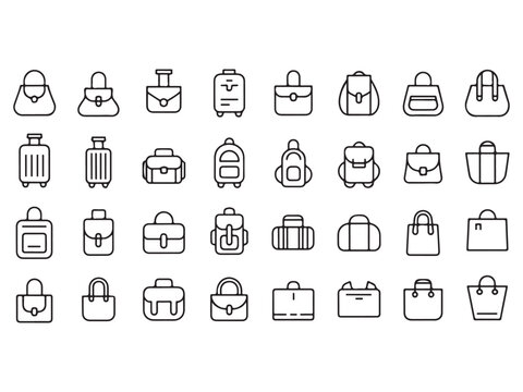 Collection of various travel luggage and handbag icons in simple line style for design and infographics  travel accessories and bags
