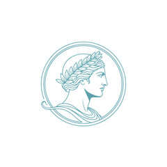 Ancient Greek or Roman male profile portrait in circle. © adit