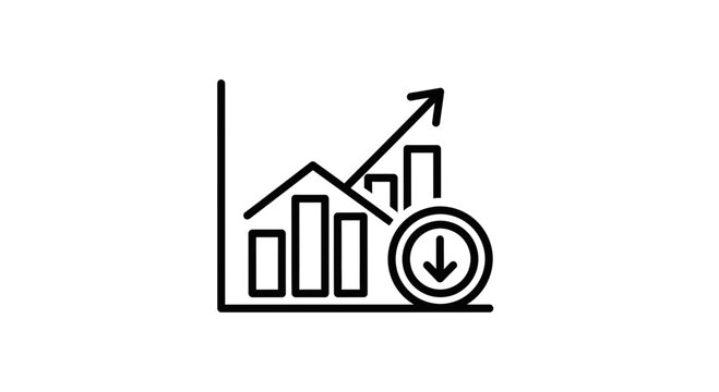 Financial Growth Chart with Down Arrow Icon Symbolizing Decline or Loss