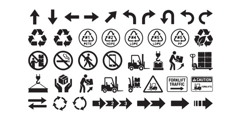 Fototapeta premium Collection of black and white industrial signs and arrows