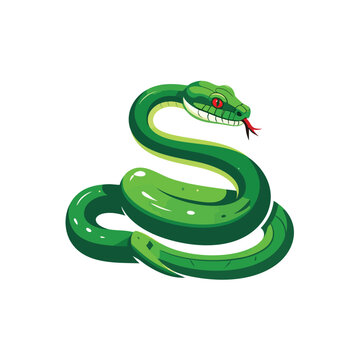 Stylized green snake illustration with red tongue.