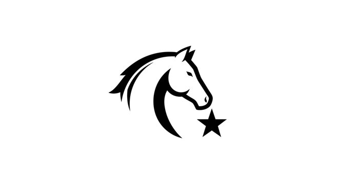 Simple black and white horse head logo with star element