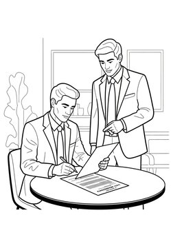Two businessmen reviewing important documents together indoors.