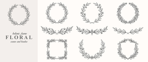 Fototapeta premium Elegant floral frames and borders with delicate botanical illustrations for design