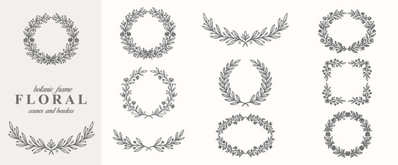 Elegant botanical frames and borders with delicate leaf and berry details © crazy