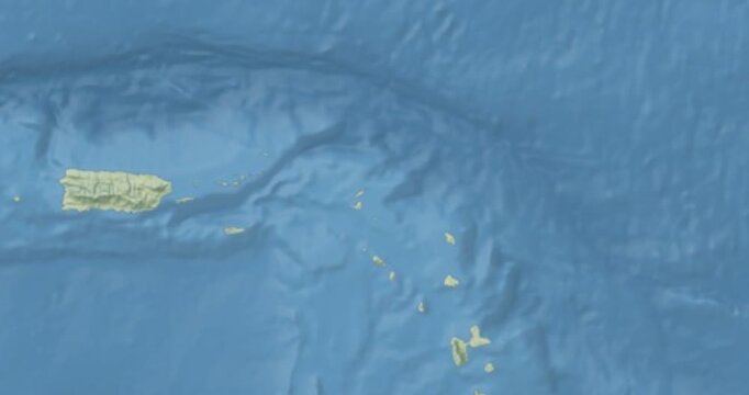 Anguilla on Globe. Zoom into the country with Earth spinning on dark background. Physical world map with Anguilla and label on it. Country view animation.