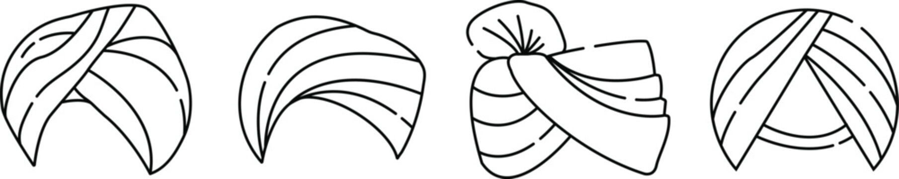 Turban Icons Set Vector Illustration, Traditional Headwear Cultural Fashion and Ethnic Hat Line Art Design