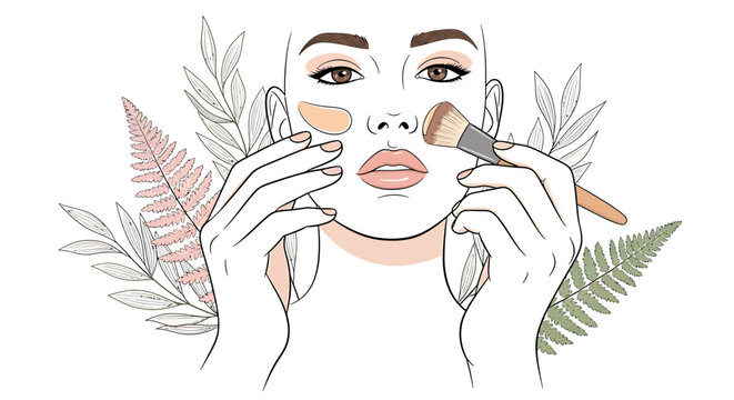 Woman applying facial makeup with brush.