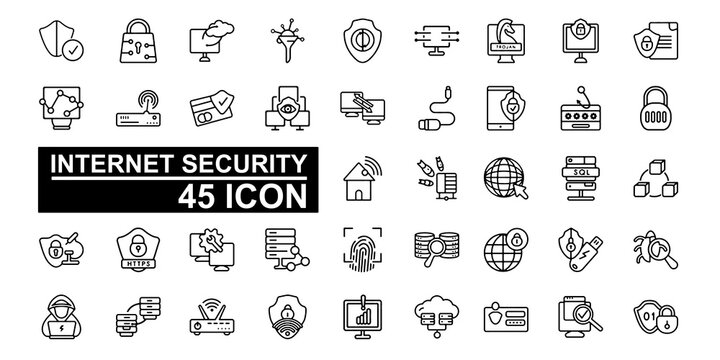 Cyber Security Networking and Data Protection Icon Set Vector Illustration Editable with Transparent Background