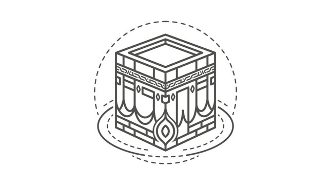 Isometric Kaaba line art icon for Islamic religious design.