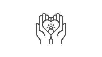 Fototapeta premium Hands holding heart with shining light line art icon.
