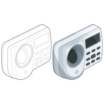 Isometric biometric fingerprint scanner wireframe and colored filled outline vector for door layouts