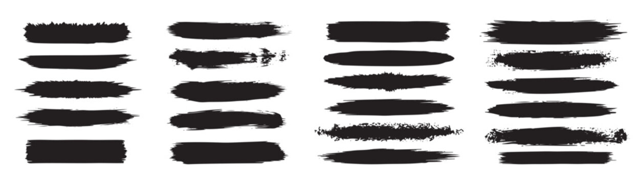 Clean brush strokes set and black paint texture lines isolated on white background vector
