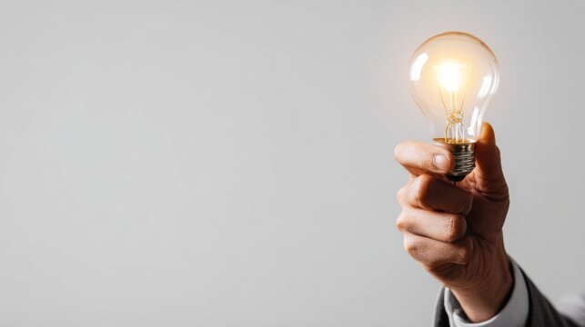 A hand holding a lit incandescent light bulb, symbolizing a new idea or innovation