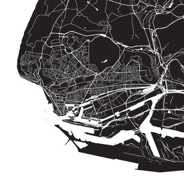 Le Havre France Vector Map, Detailed Coastal City Street Map Black and White Minimalist Line Art