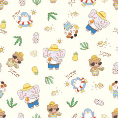 Fototapeta premium Cute Summer Animal Seamless Pattern