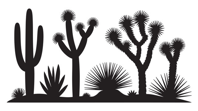 Desert Cactus Silhouettes Isolated Botanical Plant Collection for Landscape and Nature Design