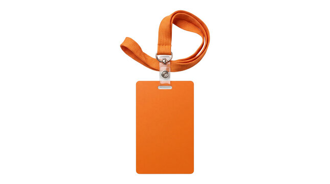 Vertical orange id badge card holder with fabric neck strap for professional employee access pass tool.