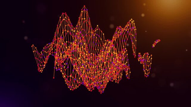 Animated Spain map reveal built from neural network connections and colorful data nodes with connected intelligence text over a glowing purple and orange bokeh background.
